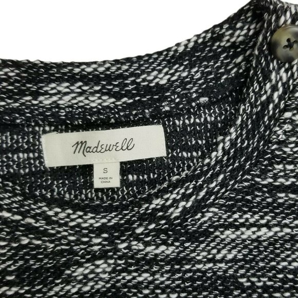Madewell Knit Sweater Shirt Wide Sleeve Button Shoulder Black & White Small - Picture 8 of 11